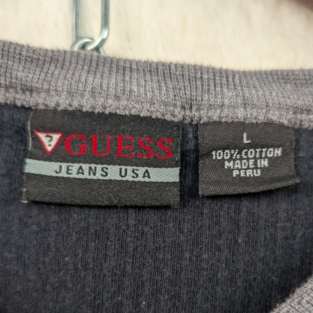 VTG Guess Shirt Men's Large Black V-Neck Ribbed Cotton Skater Streetwear Y2K - Picture 3 of 10